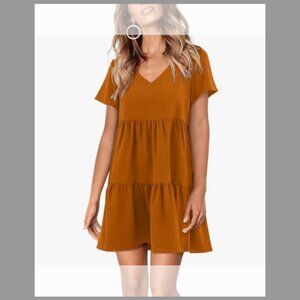 Amoretu Women Summer Tunic Dress V Neck Short Sleeve Loose Flowy Shift dress